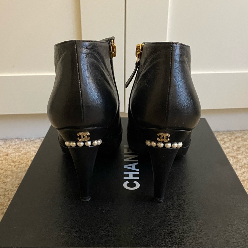 Chanel pointed toe booties with pearls